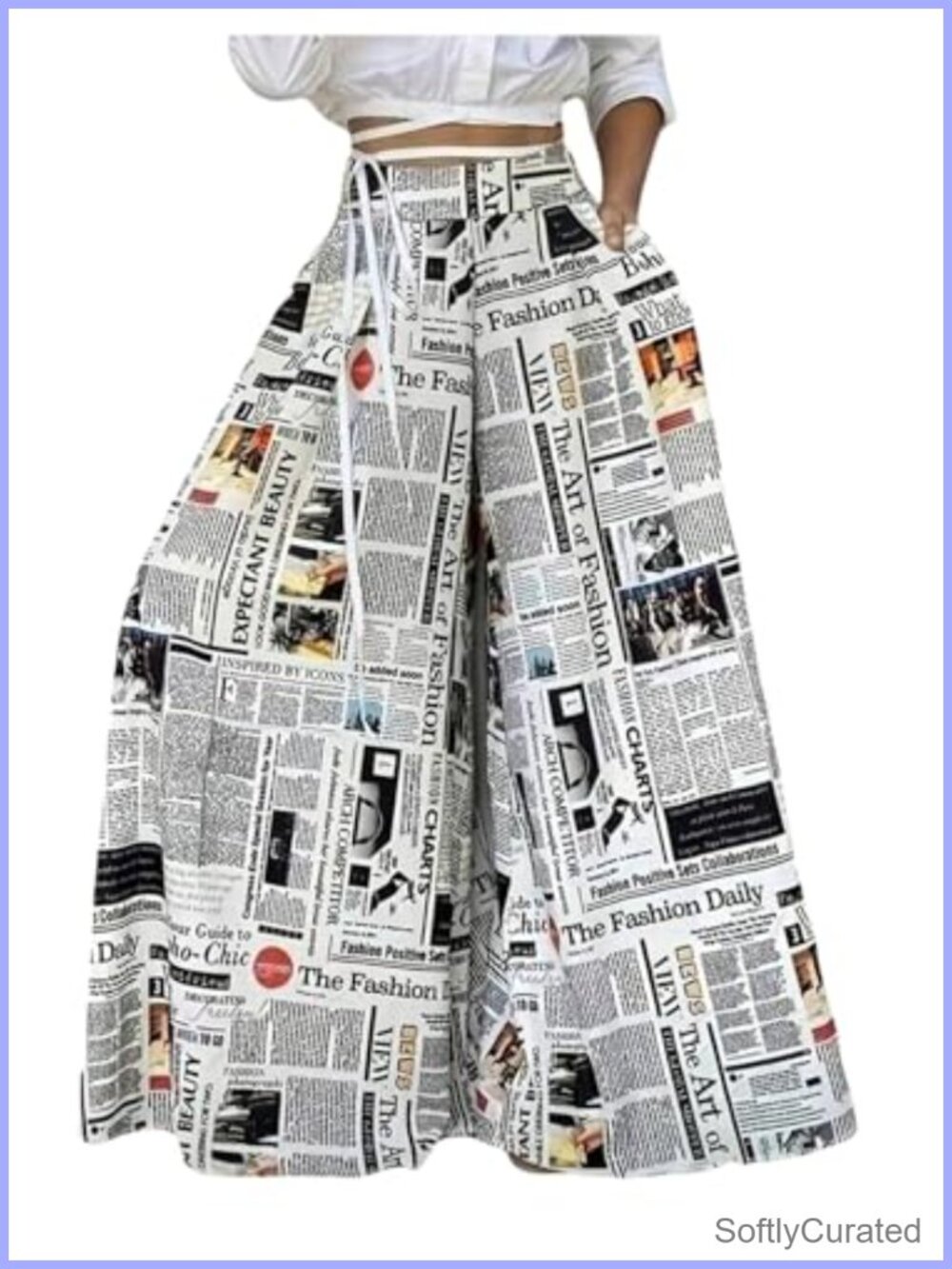 WDIRARA Plus Size Newspaper Print Wide Leg Palazzo Pants High Waist